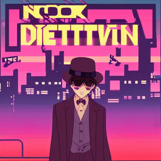 Image similar to noir detective, retro anime, synthwave