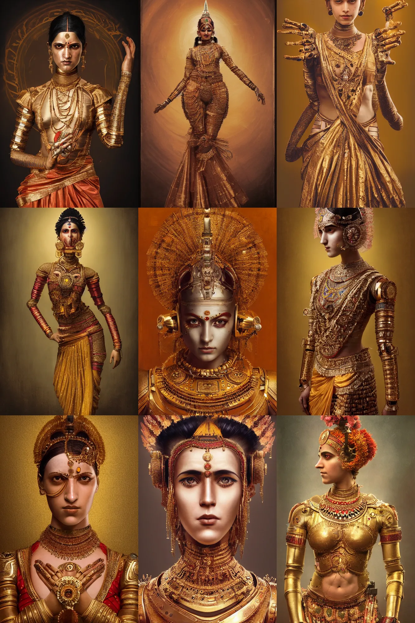 Prompt: a beautiful ultradetailed fine art photo of an ex machina robot dressed as an indian classical dancer, by tom bagshaw and zach sutton, portrait, 3 5 mm lens, golden ratio composition, detailed face, studio photography, very detailed, dressed in silk, artstation, 8 k, highly coherent