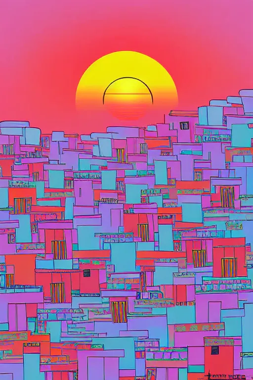 Image similar to minimalist boho style art of colorful sidi bousaid at sunrise, illustration, vector art