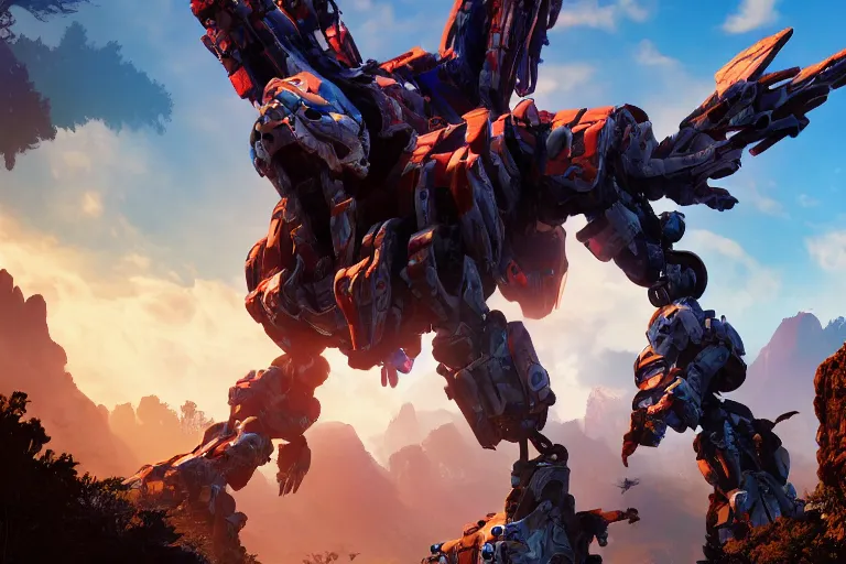 Image similar to strider machine mecha animal beast robot of horizon forbidden west horizon zero dawn bioluminiscence global illumination ray tracing hdr fanart arstation by sung choi and eric pfeiffer and gabriel garza and casper konefal