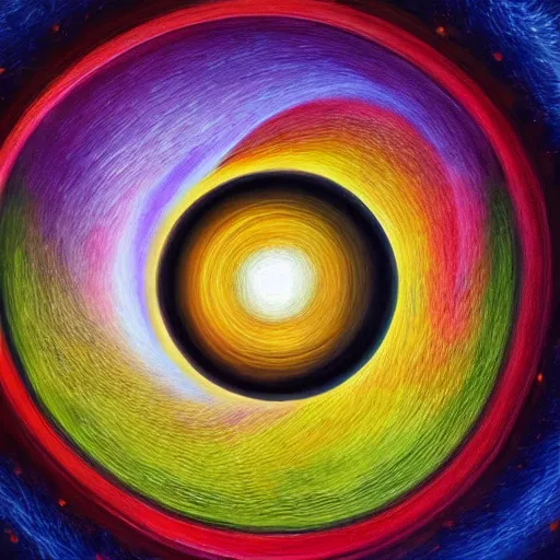 Image similar to photorealistic hyperdetailed abstract painting of the abstract sun and the abstract moon, whose lights entangle in multiple inverse colourful surreal spirals