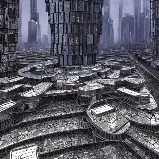 Image similar to dystopian megastructures in city