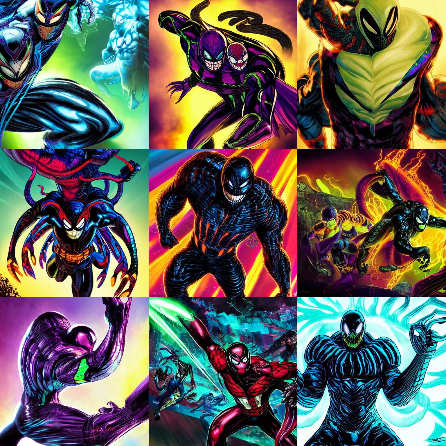 Prompt: backlight venom, marvel comic, rich iridescent colors, digital art, d & d, detailed, 4 k hd