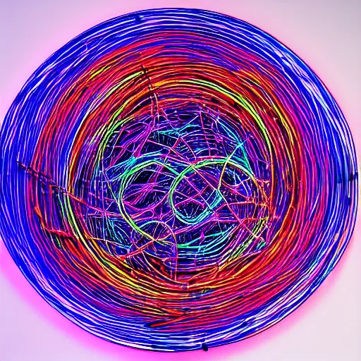 Prompt: Morgan Freeman, generative art, neon, string art, janusz jurek, 4k HDR