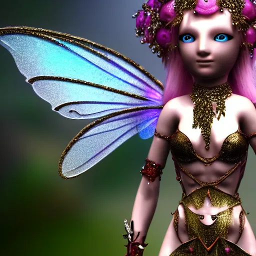Image similar to photo of a real-life beautiful fairy with bejewelled armour , highly detailed, 4k