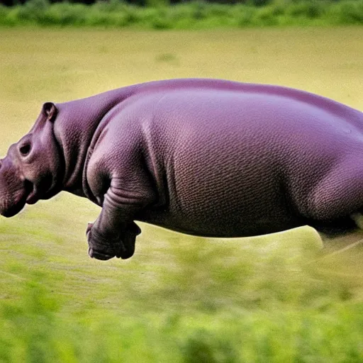 Image similar to a hippopotamus flying over a field, award winning photography