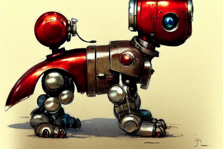 Image similar to adventurer ( ( ( ( ( 1 9 5 0 s retro future robot android dog. muted colors. ) ) ) ) ) by jean baptiste monge!!!!!!!!!!!!!!!!!!!!!!!!! chrome red