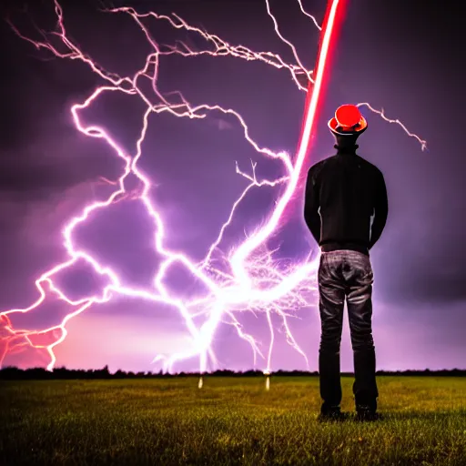 Prompt: man + tesla coil lightning, photo, detailed, 4 k