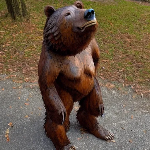 Prompt: wooden sculpture detailed and full body of a bear, hyper realistic, greg rutkowski, trending at artstation