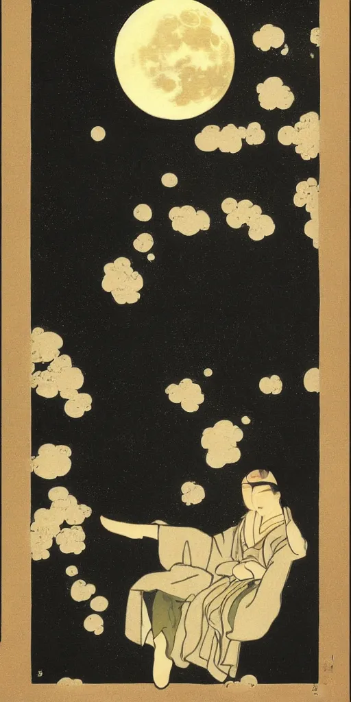 Prompt: painting of the moon by kitano tsunetomi, 1 9 3 9