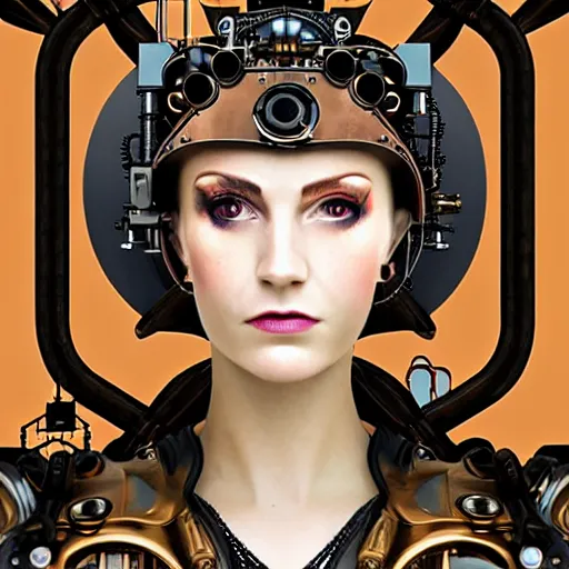 Image similar to close - up portrait of a beautiful female steampunk android in the style of ex machina,