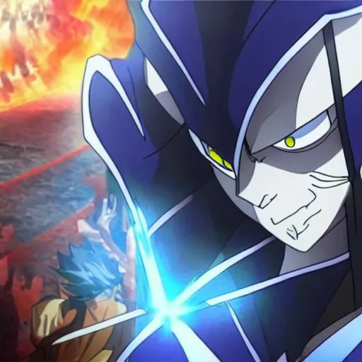 Image similar to Karthus from League of Legends in anime movie, dragonballz, jojo