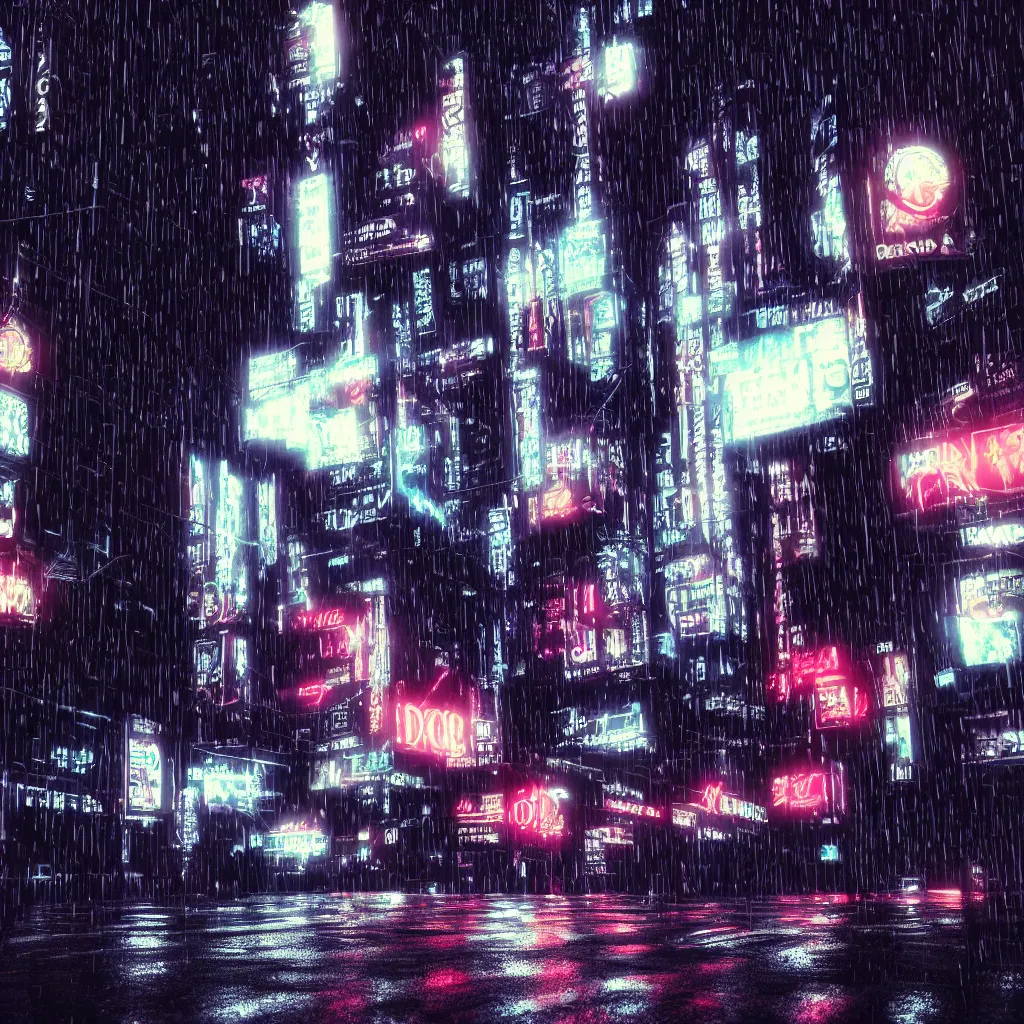 Image similar to dark city street in the rain, black cat, neon lights, cyberpunk, year 2 9 9 9, blade runner, octane render, 4 k