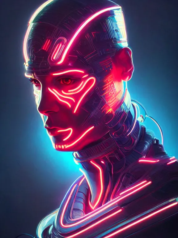 Prompt: portrait of male humanoid, intricate, masculine, cyber neon lights, highly detailed, digital photography, artstation, stylish pose, concept art, smooth, sharp focus, illustration, art by artgerm and greg rutkowski