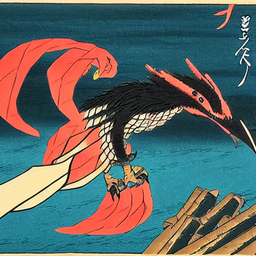 Image similar to nargacuga, trending on pixiv, HD, ukiyoe painting