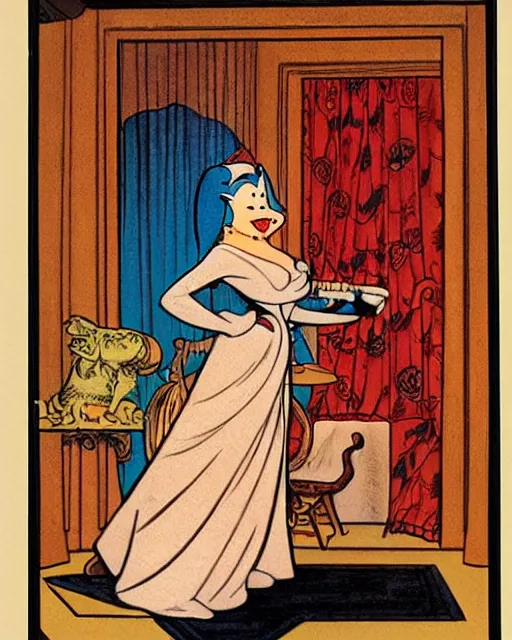 Prompt: Lady with an Ermine by Leonardo comic art by Carl Barks