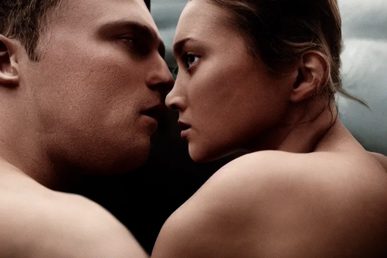 Prompt: movie closeup polar opposites, couple, beautiful skin, Symmetrical faces. Beautiful lighting by Emmanuel Lubezki