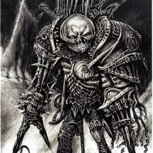 Image similar to ian miller, realms of chaos, death knight