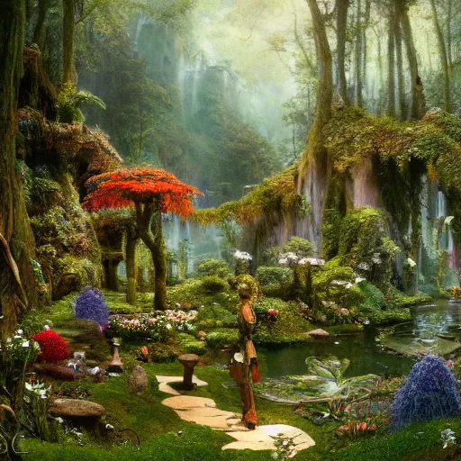 Prompt: a beautiful and highly detailed matte painting of a magical flower covered pergoda in a fantasy garden in a lush forest deep in the mystical mountains, intricate details, epic scale, insanely complex, 8 k, sharp focus, hyperrealism, very realistic, by caspar friedrich, albert bierstadt, james gurney, brian froud,