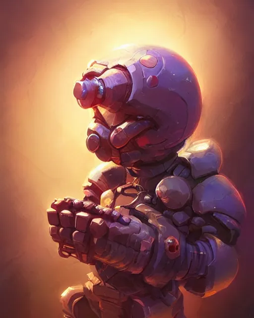 Prompt: a tiny creature with a huge power glove, bust shot, smooth, intricate, elegant, power aura, digital painting, artstation, concept art, sharp focus, illustration, art by justin gerard and josan gonzalez,