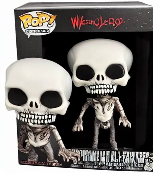 Prompt: limited edition horror themed wendigo with skull head funko pop still sealed in box, ebay listing
