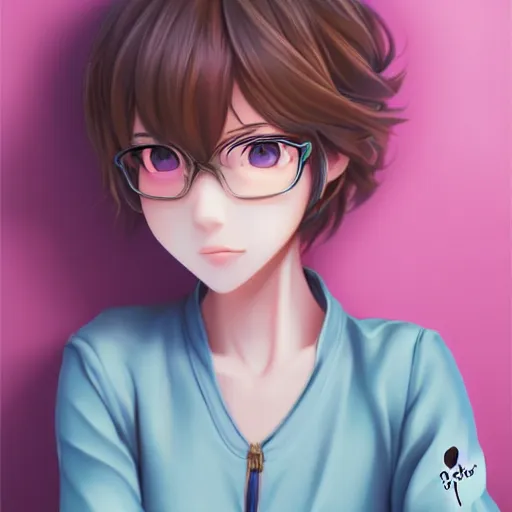 Image similar to portrait of Sayori from DDLC, detailed facial features, optimistic colors, bright eyes, warm smile, delicate, by artgerm and WLOP