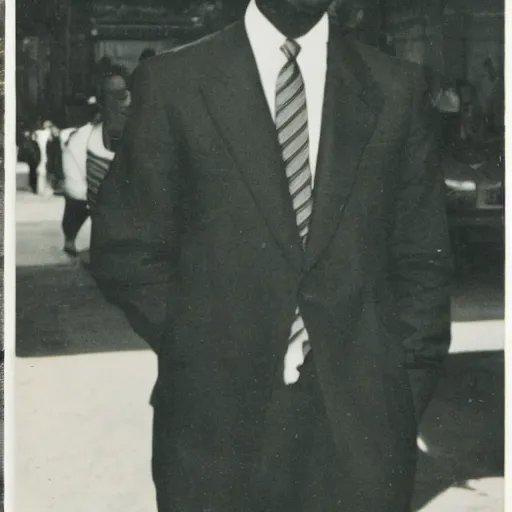 Image similar to vintage photo of a black man wearing a black suit in rio de janeiro