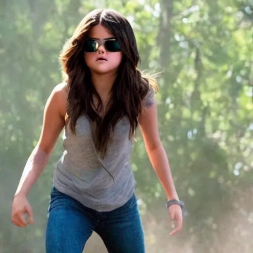 Image similar to High quality movie still of Selena Gomez as Mikaela in Michael Bay's Transformers