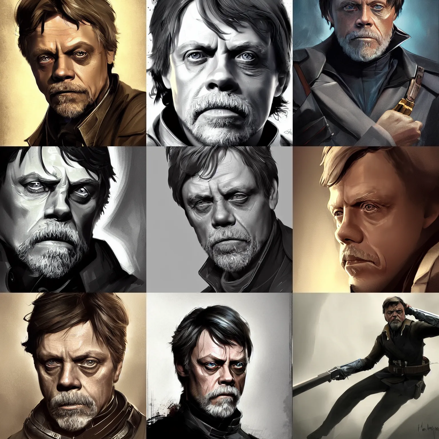 Prompt: digital painting of mark hamill by cedric peyravernay. dishonored concept art. amazing details, dramatic lighting. stylized