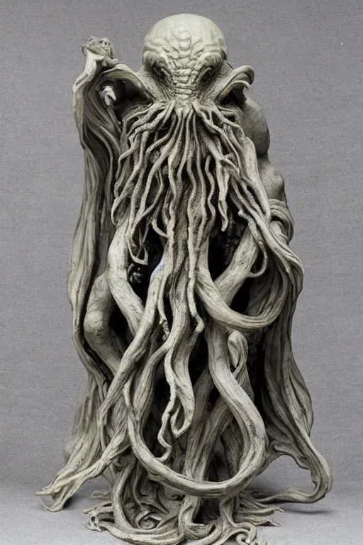 Prompt: cthulhu marble statue by michelangello and leonardo da vinci