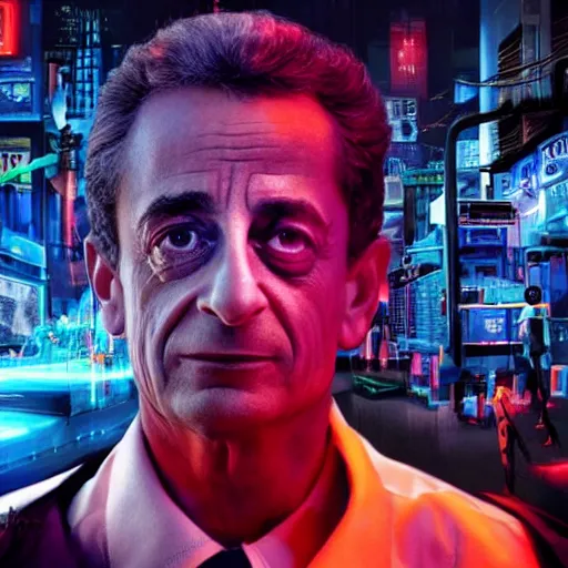 Image similar to cyborg Nicolas Sarkozy in a cyberpunk city, neon lights, award wining photograph, 8K UHD, very very very very very very very very very very very very very very very very very very very very very beautiful