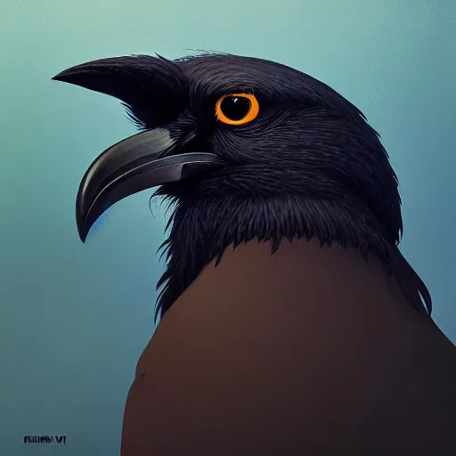 Image similar to portrait painting of a crow - headed sheriff, sharp focus, award - winning, trending on artstation, masterpiece, highly detailed, intricate, studio ghibli, the dragon prince. art by merwild and ernesto irawan and rachel denton