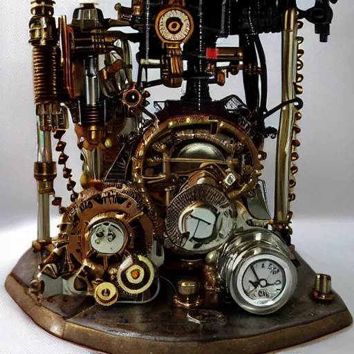 Image similar to steampunk robot mona lisa dieselpunk engine flames v 8