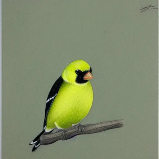 Image similar to color pencil drawing of an american goldfinch