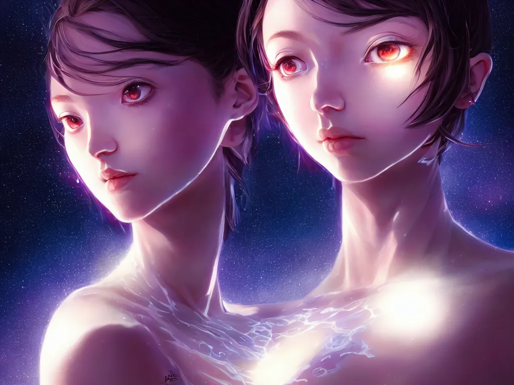 Image similar to a girl wearing a dress made of milky way with outer gods, conquest the earth, occlusion shadow, specular reflection, rim light, unreal engine, artgerm, artstation, art by hiroaki samura and ilya kuvshinov and ossdraws, intricate, highly detailed 8 k, fantasy illustration, extremely beautiful and aesthetic shape of face and body