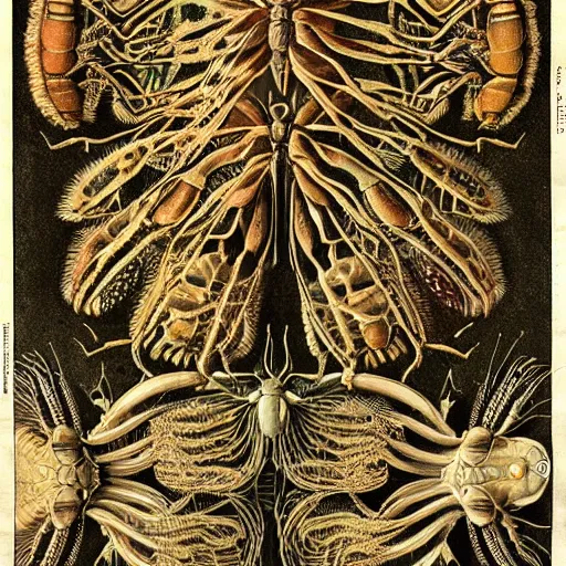 Prompt: insects, anatomical board, ernst haeckel