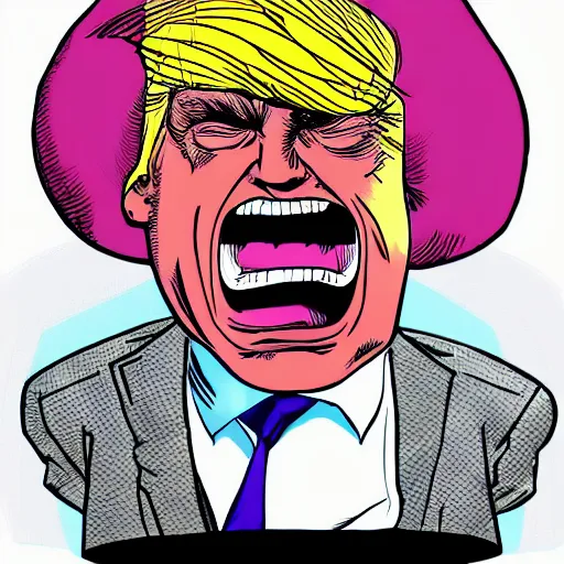 Image similar to donald trump's head as modok, the mental organism designed only for killing, little man in hovering throne, full body, psychic alien with huge head, marvel supervillain character