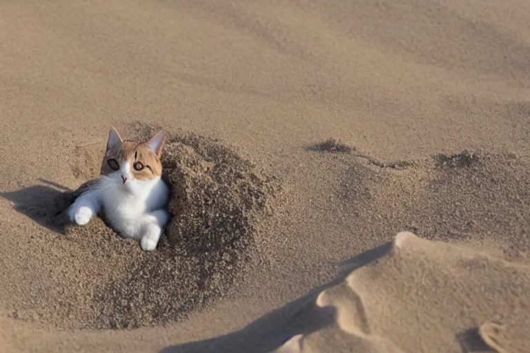 Image similar to a cat inside the sand on the beach