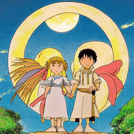 Prompt: the marriage of the moon and the sun, studios ghibli style