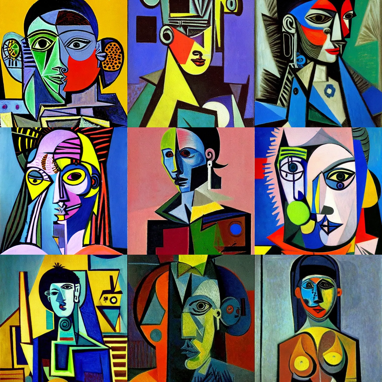 Prompt: A cyberpunk portrait painted by Pablo Picasso