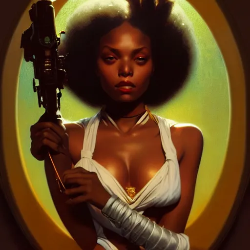 Image similar to of a Ramlethal Valentine, dark fantasy, medium shot, intricate, elegant, highly detailed, digital painting, volumetric light, artstation, concept art, smooth, sharp focus, illustration, art by Gil Elvgren and Greg Rutkowski and Alphonse Mucha