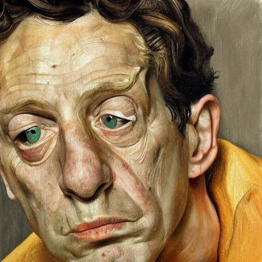 Image similar to high quality high detail painting by lucian freud, hd, exaggerated portrait of a lord, photorealistic lighting