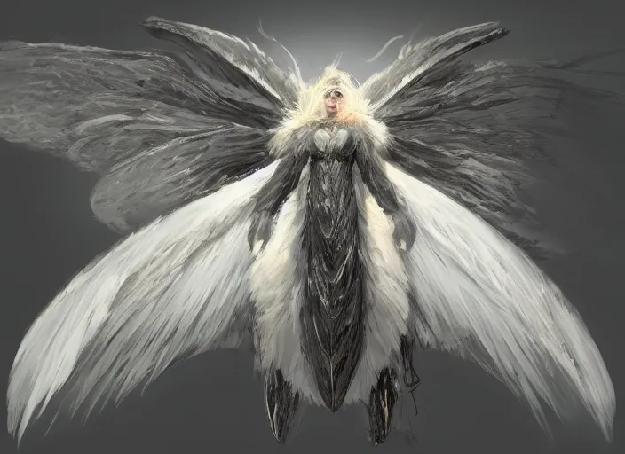 Image similar to detailed concept art of a huge angel - winged moth, fluffy moth by cheng yi and luolin, artstation, artstationhd