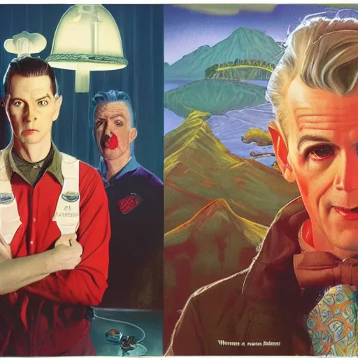 Prompt: Bright colorful twin peaks concept art by Alex Ross, Jason Manley, andNorman Rockwell