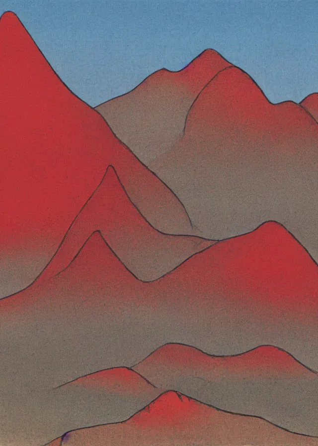 Image similar to landscape with red mountains, osamu tezuka