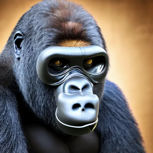 Image similar to high quality photo of A gorilla wearing a gas mask, realism, 8k, award winning photo