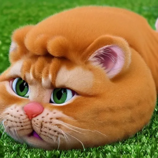 Image similar to bald garfield in real life, garfield has no hair on the top of his head, bald spot on his head, photo