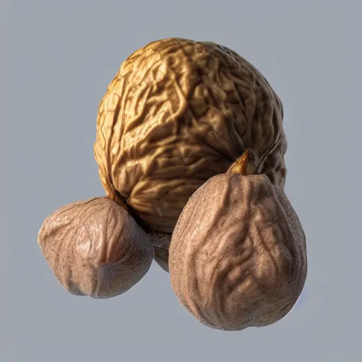 Prompt: 3 d render of 2 walnuts with eyes glaring at someone sitting down