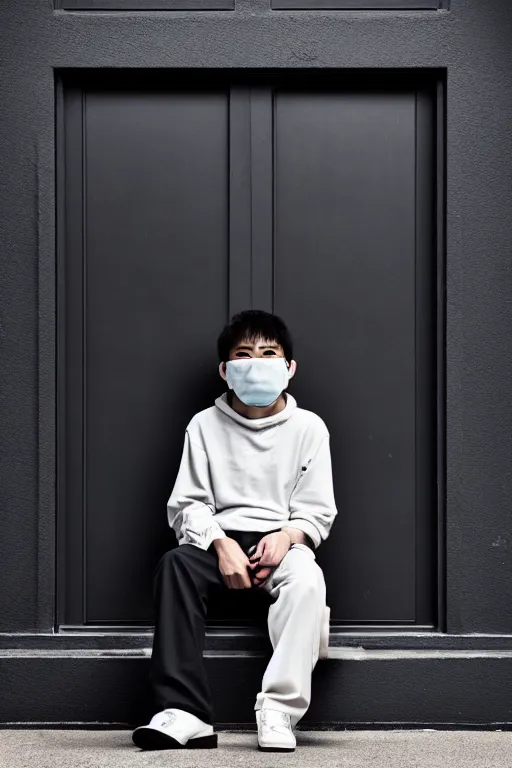 Prompt: boy with tomodachi mask sittin alone near black door. octopus, photorealistic, smooth, 4 k, aesthetic lighting, baroque object, hyperdetailed, professional photography, pullitzer winning, photo by : canon eos 5 d mark iv, by karah mew and adnan abidi