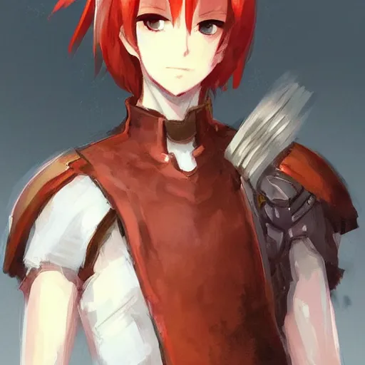 Prompt: a beautiful men wearing cloth armor, redhead, short hair, by krenz cushart